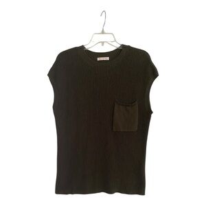 Kirundo Sleeveless Knit Sweater with Pocket Olive Green 100% Cotton Size Medium